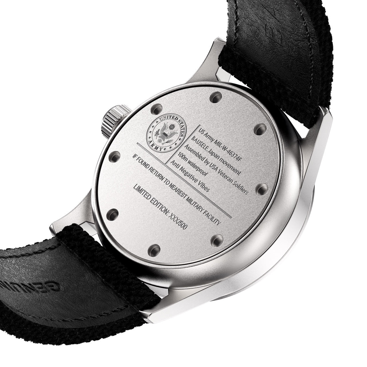 Bausele Classic Field Series Black Case back Stainless Steel HD Large