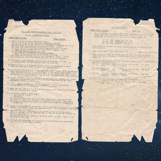 World War II astro Theory exam papers for use with pilot watch