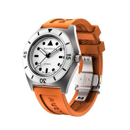 Bausele_EndlessSunrise_SilverPearl_White_Orangestrap_rightsideviewLarge