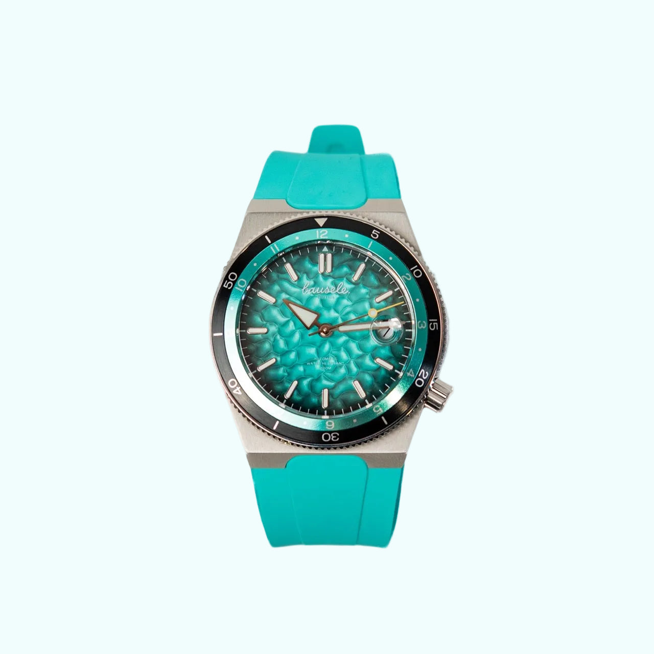 Bausele Elemental blue rubber strap, matched to Oceanic Blue — view 1